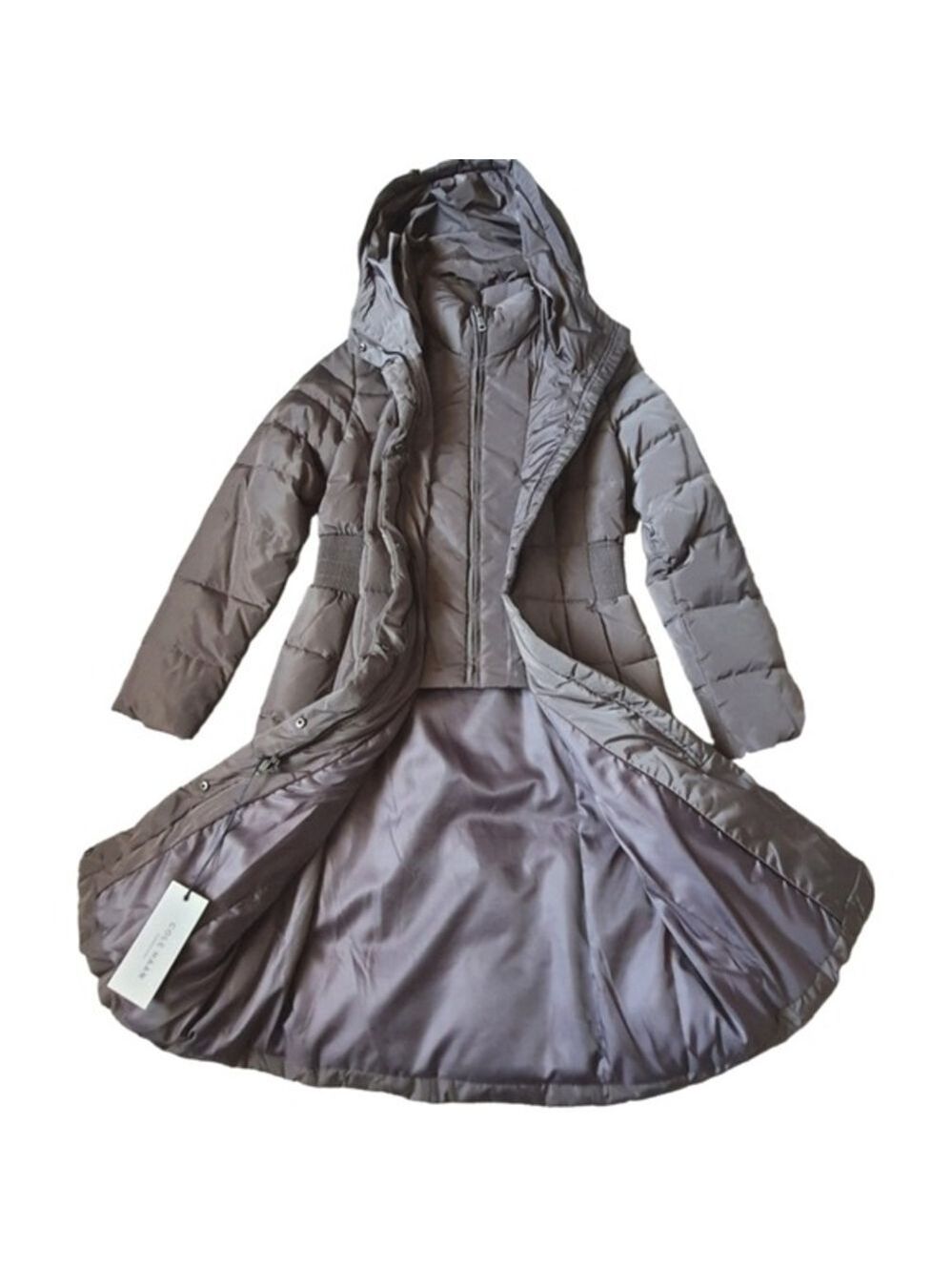 NWT Cole Haan Long Quilted Puffer Coat‎ Hooded Feather Down Womens XS - Picture 7 of 14